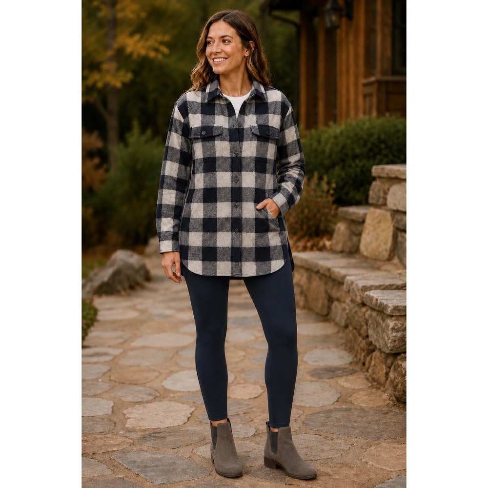 LL Bean Signature Flannel Tunic Shirt Navy Plaid Gorpcore Minimalist Large